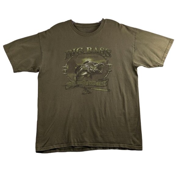 Big Bass Fishing Outfitters St. Johns Bay Graphic Tee Large 100% Olive Green - Picture 2 of 7
